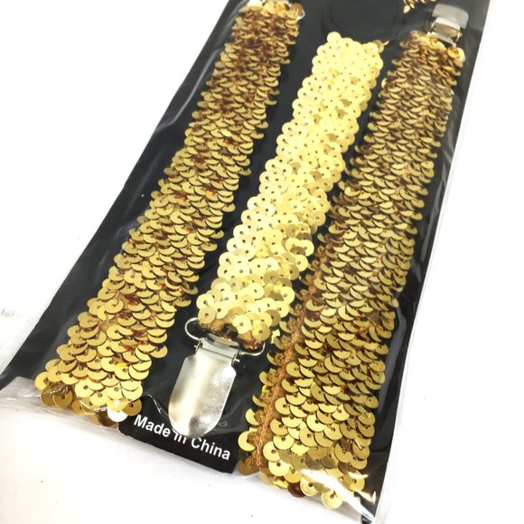 SUSPENDERS Gold Sequin Y Stretch Clip On  NWT NOS - Picture 3 of 8